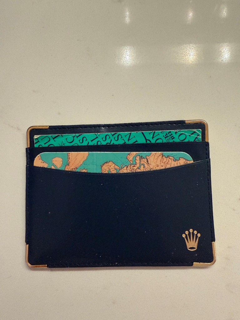 Authentic Rolex Navy Leather Card Holder With Gold Accents
